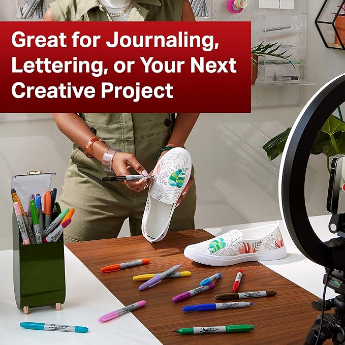 SHARPIE Brush Twin Permanent Marker, Brush Tip Marker and Ultra Fine Tip Marker, Black, 12 Count