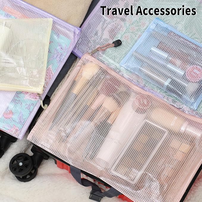 EOOUT 14pcs Mesh Zipper Pouch, 8 Sizes Waterproof Zipper Bags, 7 Colors Waterproof Plastic Document Pouch, Multipurpose for Travel Storage, Office Appliances, Home Organize