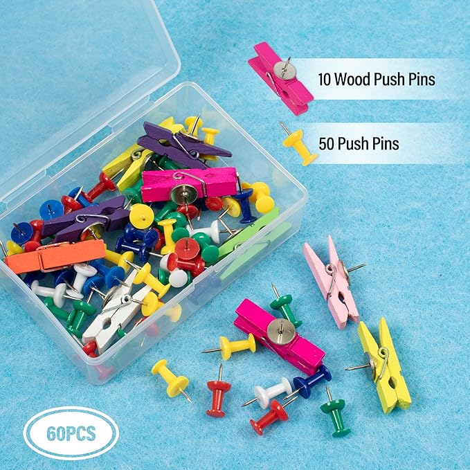 AKTOP Cork Bulletin Board 12x12, 1/2" Thick Felt Cork Board Tiles 6 Pack, Small Square Pin Board for Wall, Self Adhesive Corkboards with 60 Push Pin Wood Clips for School, Home & Office, Baby Blue