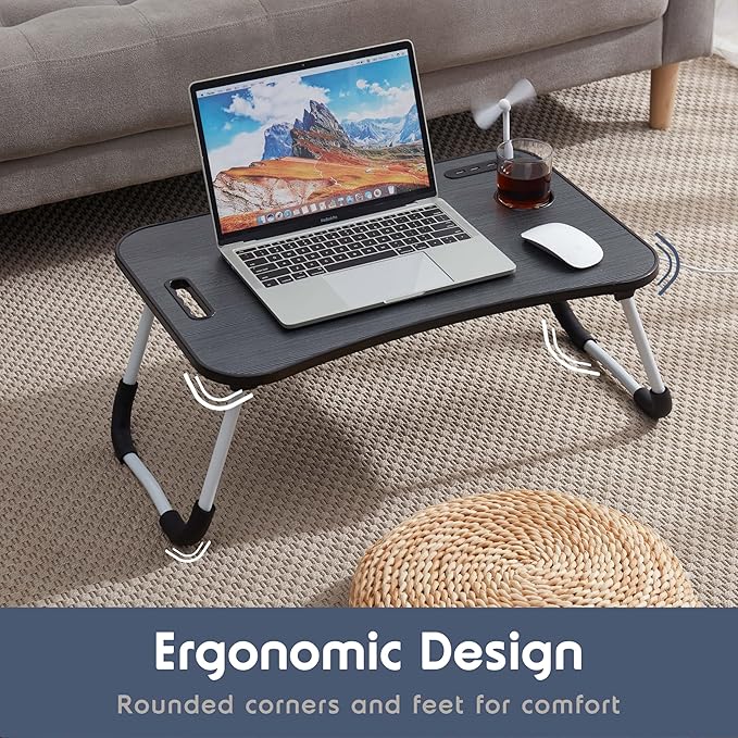 Nestl Lap Desk for Laptop - Foldable Laptop Desk for Bed and Couch, Portable and Lightweight Laptop Stand for Bed Breakfast, Working, Reading, and Writing, Lap Table with USB Ports, Large Laptop Tray