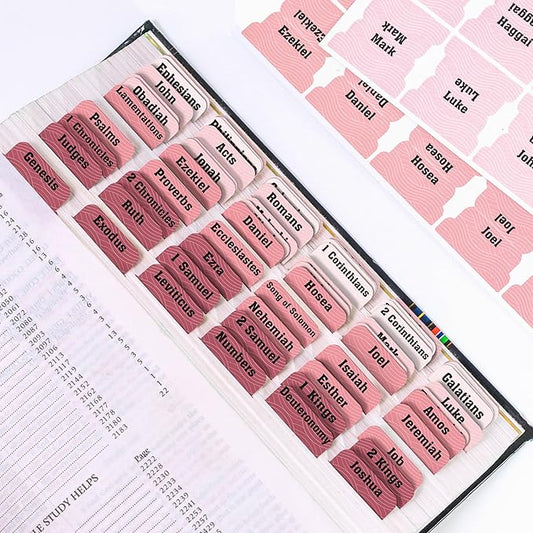 Pink Bible Tabs, 90 Large Print Bible Index Tabs for Study Bible, Laminated Easy-to-Read Label, Christian Gift for Women, Men, Kids