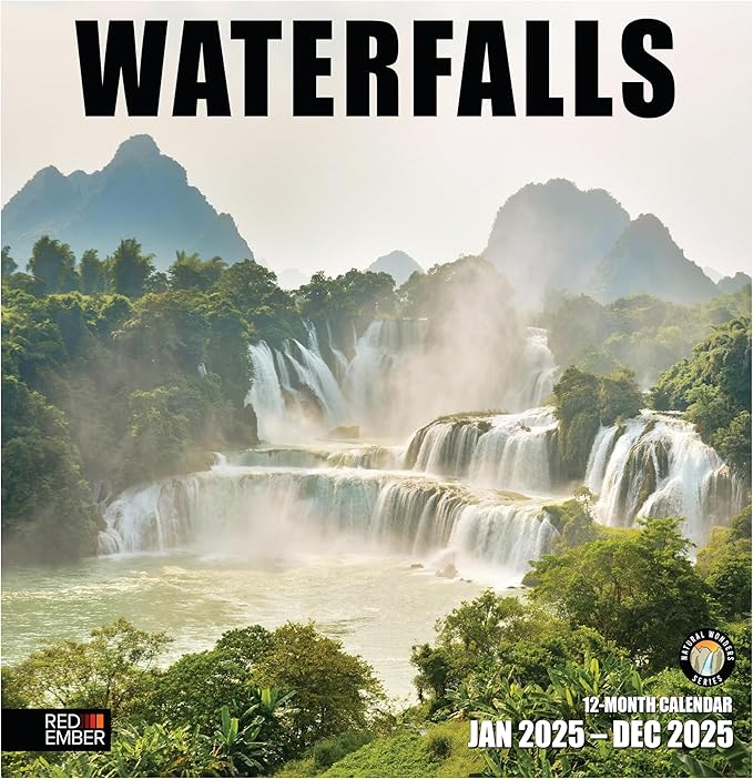 RED EMBER Waterfalls 2025 Wall Calendar 12 Month | 12" x 24" Open | Thick & Sturdy Paper | Giftable | Calendar 2025