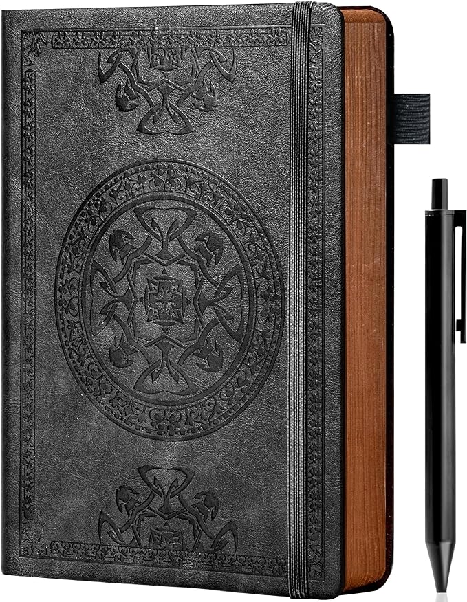CAGIE Leather Journal for Men Hardcover Journals for Writing with Pen, 290 Pages Lined Mens Journal for Work Black Vintage Journal Notebook, 6.1" x 8.5"