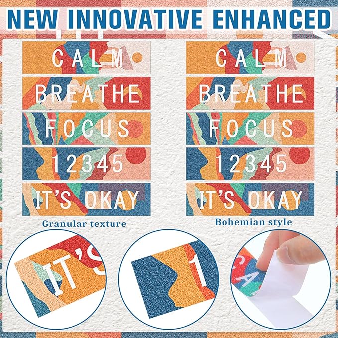 80 Pcs Anxiety Sensory Stickers with Inspirational Quotes Calm Textured Strips Relief Mental Health Stickers School Office Adhesive Sensory Tape Anti Stress Toys for Adults Teens (Stylish)