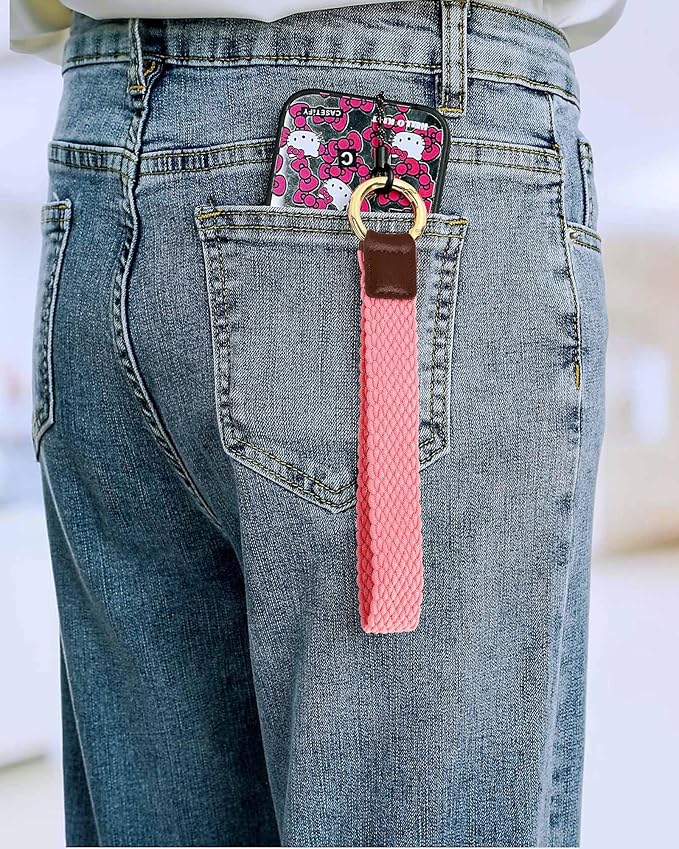 Key Chain, Stretchy Keychain Wristlet, Cute Wrist Lanyard Strap for Car Keys with D Ring for Women Men (Fish - Pink)