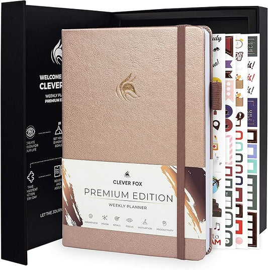 Clever Fox Planner Premium Edition – Undated Luxurious Weekly & Monthly Planner to Increase Productivity and Hit Your Goals – Organizer – Start Anytime, A5, Lasts 1 Year, Rose Gold (Weekly)
