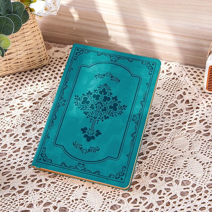 CAGIE Vintage Leather Journal for Women Soft Cover Notebook with 256 Lined Pages 100 GSM Thick Paper A5 College Ruled Journals Notebooks for Writing, 5.7 x 8.3 in, Blue
