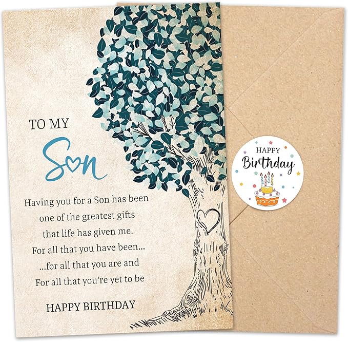 Birthday Card For Son Adult, Meaningful Gift for Son from Mom or Dad, Sentimental Greeting Cards for His Birthday, Graduation, or Any Occasion, with Kraft Envelope & Sticker