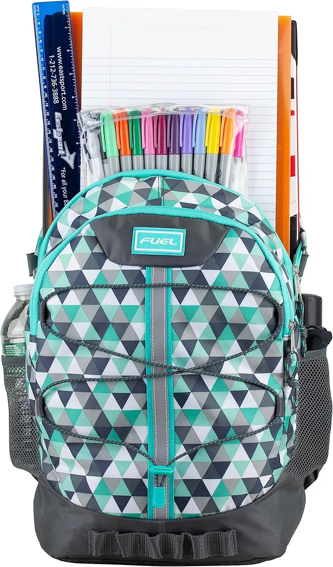 FUEL Hiking Backpack for Women Men Terra Sport, Travel, College, Gym, Work with Laptop Sleeve, Bungee, 18 Inches, Blue Diamond Crystal