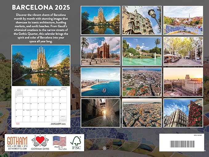 Barcelona Spain Calendar 2025 Monthly Wall | American Made In The USA