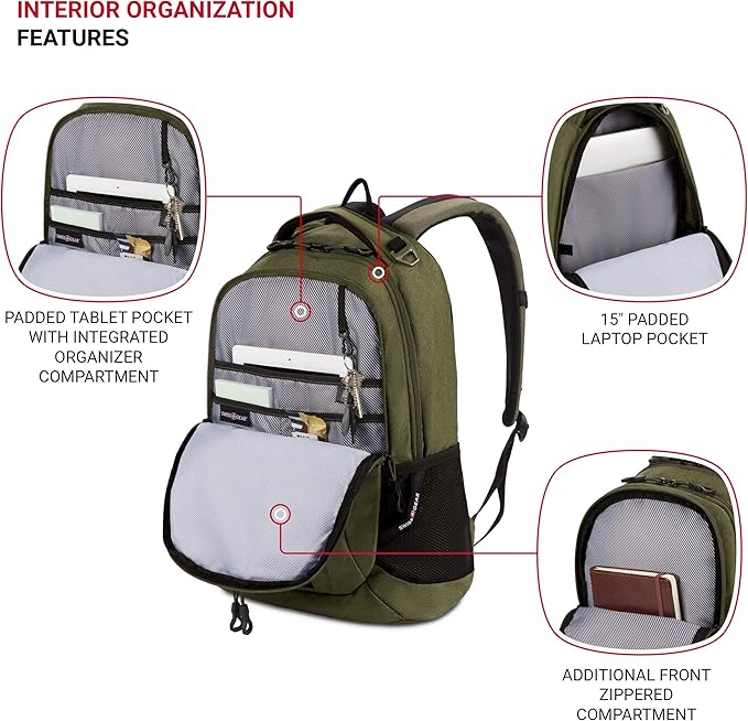 SwissGear Cecil 5505 Laptop Backpack, Olive, 18-Inch