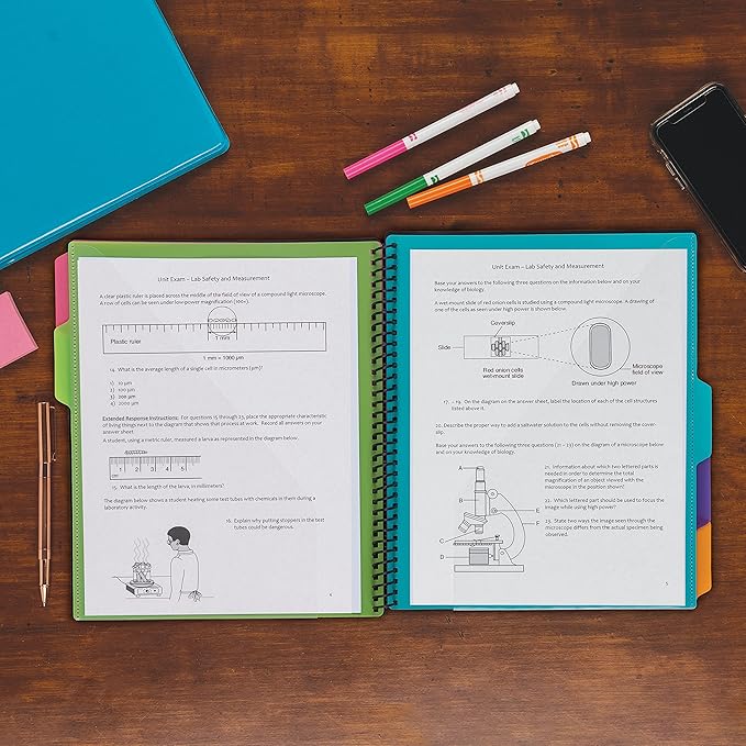 Samsill 10 Pocket Poly Project Organizer with 5 Dividers, File Folders Letter Size, Customizable Front Cover, Inner Zipper Pouch, Erasable Write-On Tabs in Fashion Colors, Plastic Folders with Pockets