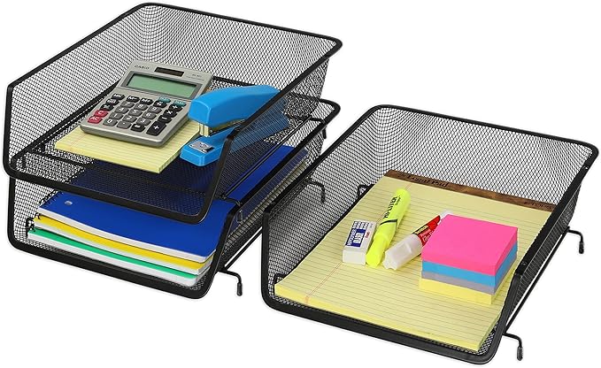 Simple Houseware Stackable Desk File Document Letter Tray Organizer, Black - 3 Pack