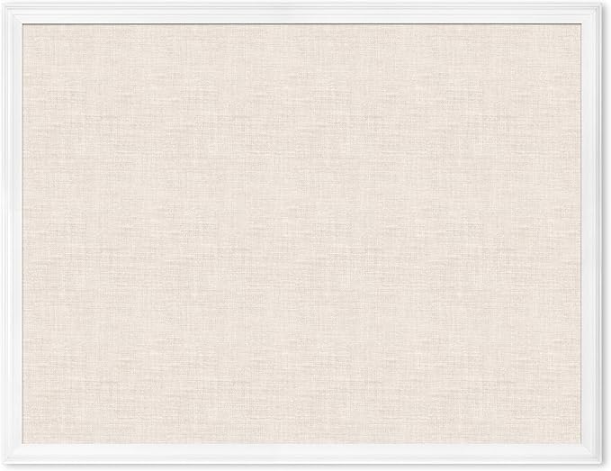 U Brands Farmhouse Linen Bulletin Board, 40"x30", White Wood Style Frame, Industrial Grade Pinning Surface