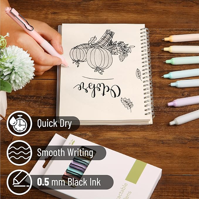Mr. Pen- Retractable Gel Pens, 8 Pack, Black Ink Gel Pens, Pastel Barrels, Fast Dry, Gel Pens Fine Point 0.5mm, Retractable Pens, Cute Pens, Gel Ink Pens, Aesthetic Pens for Journaling Fine Tip Pens