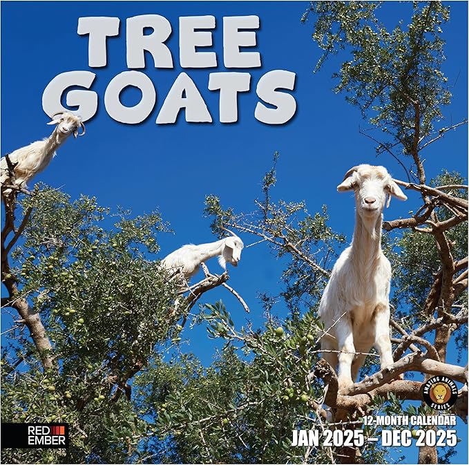 RED EMBER Tree Goats 2025 Wall Calendar 12 Month | 12" x 24" Open | Thick & Sturdy Paper | Giftable | Calendar 2025