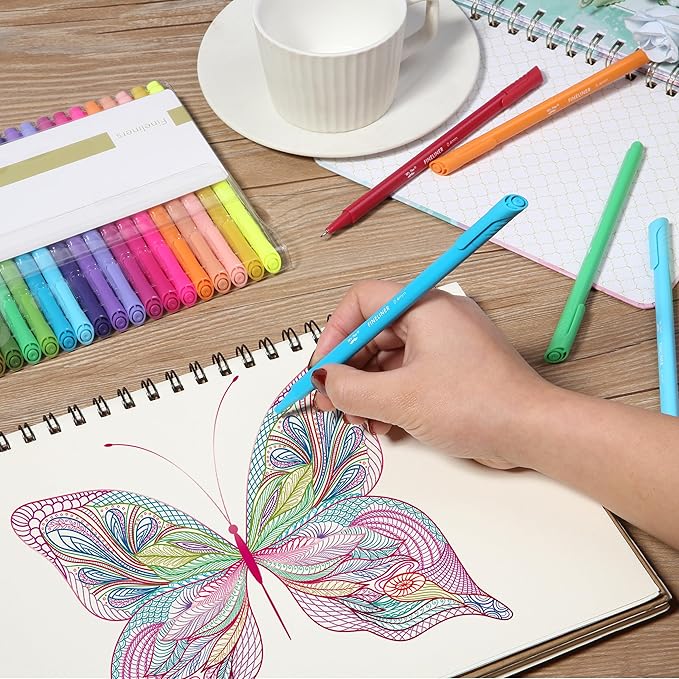 Mr. Pen- Fineliner Pens Colored, 24 Pack, Ergonomic Triangular Colorful Barrels, 0.4mm Fine Liner Pens