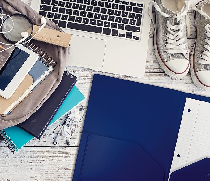 Better Office Products Heavyweight Plastic 2 Pocket Portfolio Folder, Letter Size Poly Folders 24 Pack (Blue)