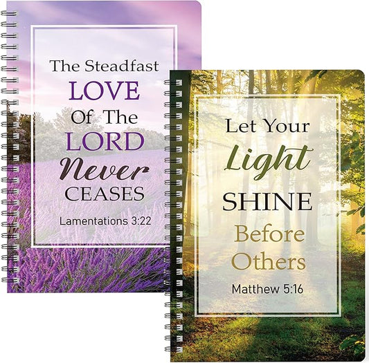 2Pack A5 Natural Scenery Religious Spiral Notebooks - Bible Verses Notebooks, Ruled Hardbound Lined Journal, Writing Notebooks, Inspirational Christian Christmas Gift, Sunday School Supplies
