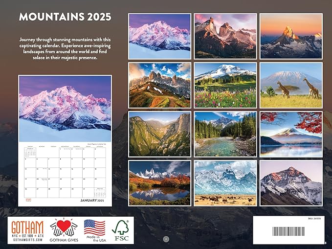 Mountain Calendar 2025 Mountains Monthly Wall Calender 12 Month | American Made In The USA