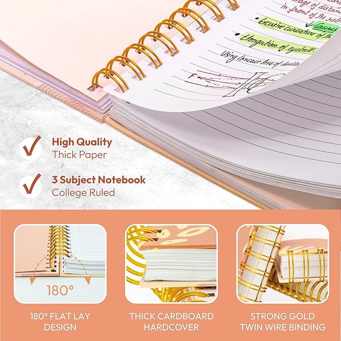 Hardcover Spiral Journal, 10.25" x 7.25", 300-Page Large College-Ruled Notebook for Women, Ideal for Writing, Journaling, Note-Taking, Work, School