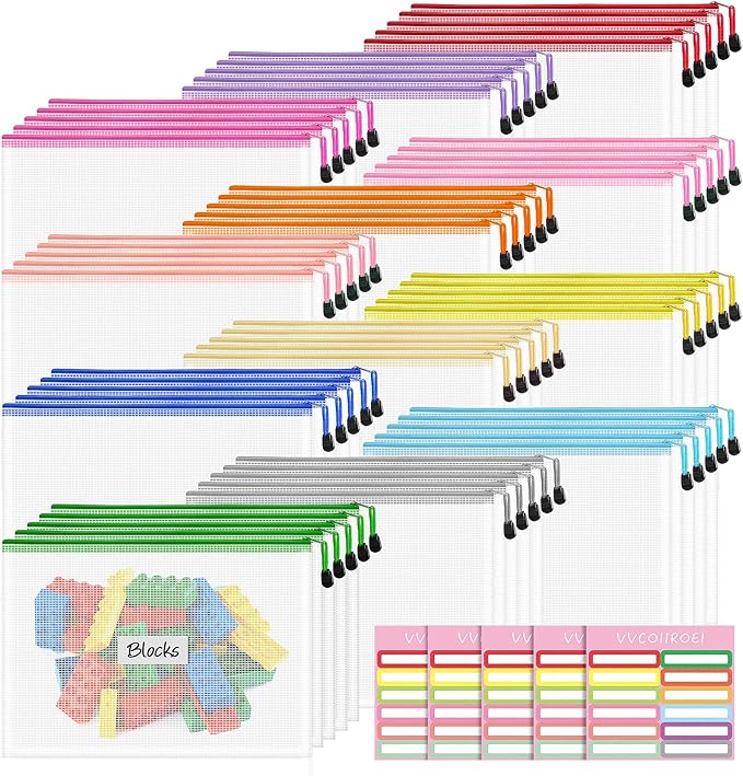 60pcs Mesh Zipper Pouch, A4 Zipper Bags for Organizing, Mesh Zipper Bag, File Organizer Pouches, Storage Pouch, Mesh Zipper Pouches for Organizing, School Office Supplies
