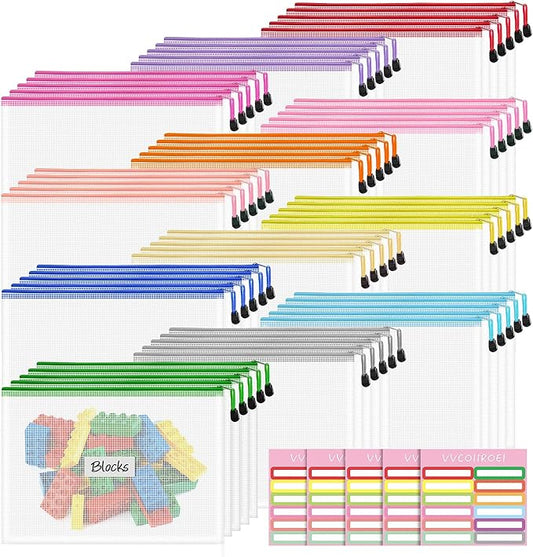 60pcs Mesh Zipper Pouch, A4 Zipper Bags for Organizing, Mesh Zipper Bag, File Organizer Pouches, Storage Pouch, Mesh Zipper Pouches for Organizing, School Office Supplies