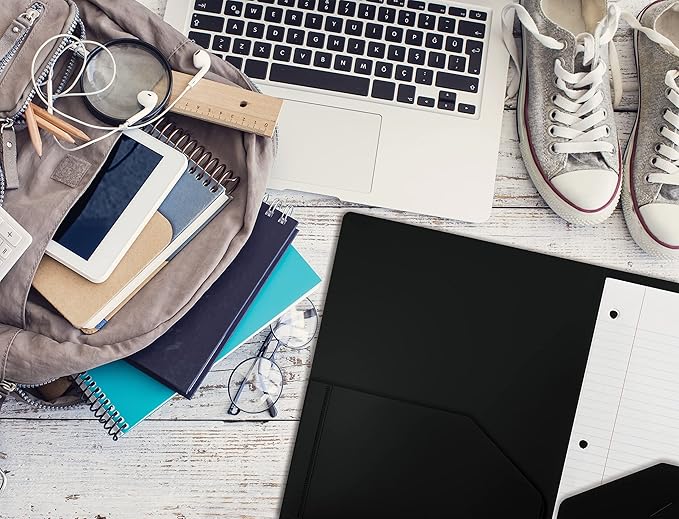 Better Office Products Heavyweight Plastic 2 Pocket Portfolio Folder, Letter Size Poly Folders 24 Pack (Black)