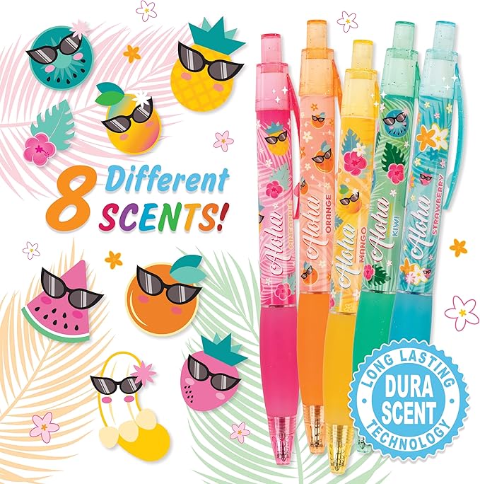 Glitter Gel Smens (Aloha Unicorn) - Patented Gourmet Scented Pens, Colored Glitter Gel Ink, Medium Point, 8 Count