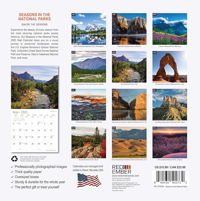 RED EMBER Seasons in the National Parks 2025 Wall Calendar 12 Month | 12" x 24" Open | Thick & Sturdy Paper | Giftable | Calendar 2025