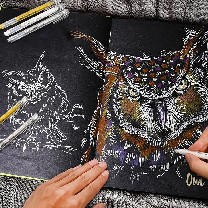 White Pens, 3Pack, White Gel Pens for Artists,0.8mm Extra Fine Point, White Gel Pen, White Ink Pen, White Pens for Black Paper, White Drawing Pens,White Pen for Artists Drawing