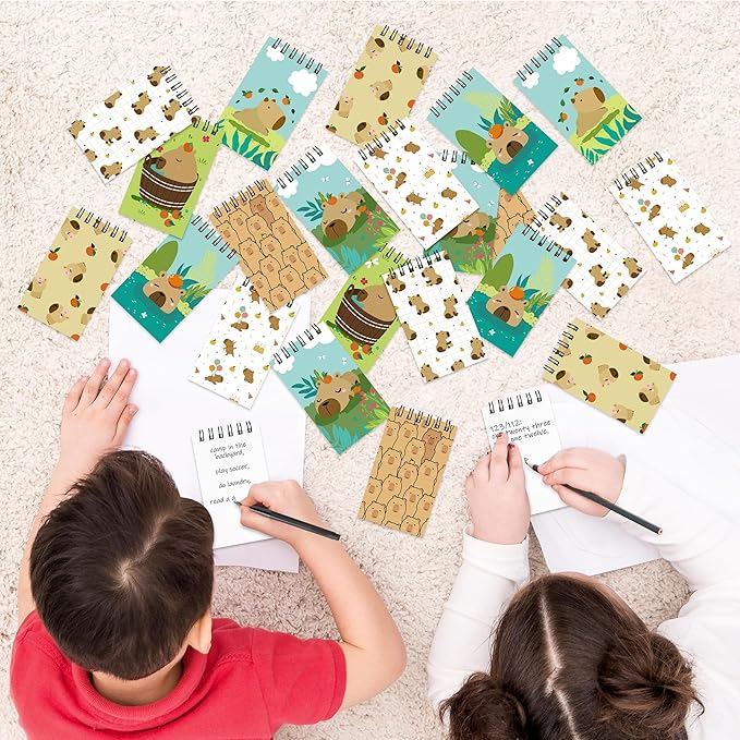 24 Packs Capybara Mini Spiral Notebooks Cute Animal Pocket Notepads Journal Memo Pads for Birthday Party Favors Gifts Goodie Bag Stocking Stuffers Office School Classroom Rewards, 8 Designs