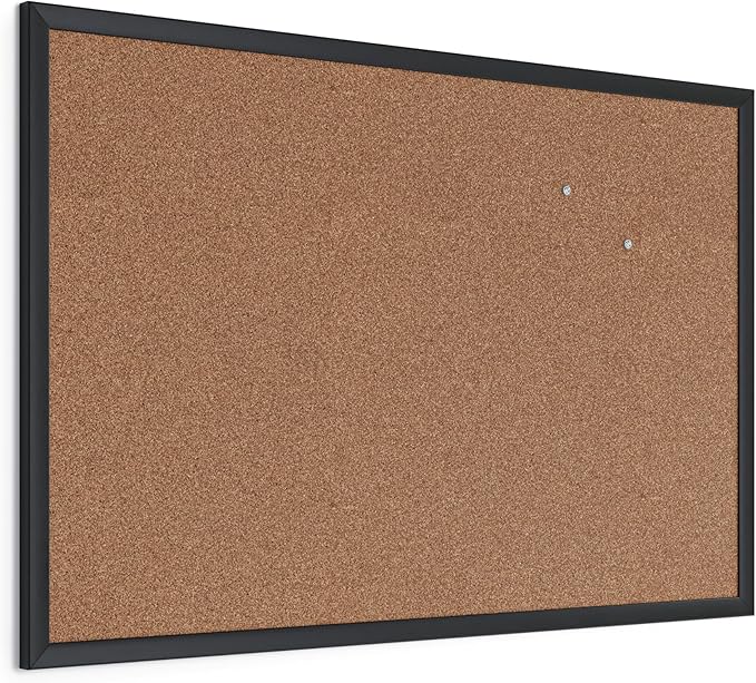 U Brands Cork Bulletin Board, 24'' x 36'', Black Wood Frame