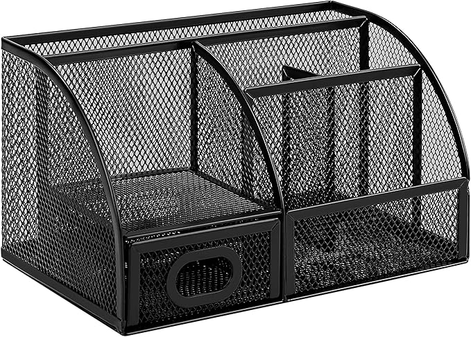 Amazon Basics Mesh Pen Holder and Organizer, Black, ‎9.1" x 5.9" x 5.5''