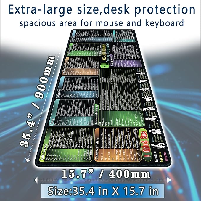 secret corner excel Cheat Sheet Mouse pad,Extra Large Office Keyboard Shortcuts Mousepad,Office Desk Accessories Desk pad Computer,PC Gaming Non-Slip XXL Desk mat