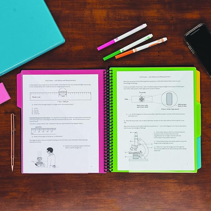 Samsill 2 Pack Deluxe 24 Pocket Spiral Project Organizer with Inner Zipper Pouch, Customizable Front Cover, 12 Dividers with Erasable Write-On Tabs in Fashion Colors, Plastic Folders with Pockets