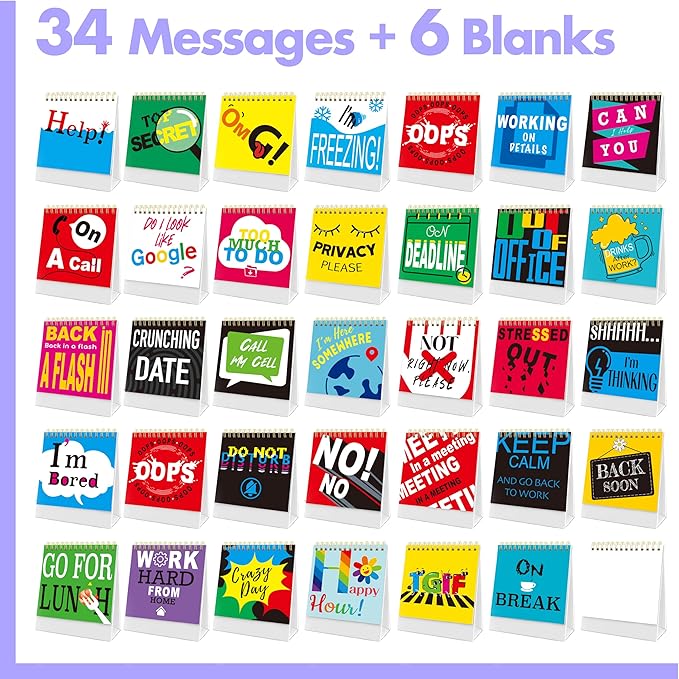 Gethelud 40 Pages Funny Desk Sign, Desktop Flip Book 34 Different Fun and Flip-Over Messages Plus 6 Pages Erasable Blank Cards for Office Gifts Desk Accessories