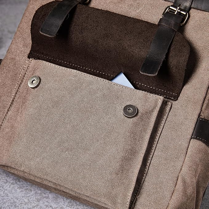 Vintage Waterproof Waxed Canvas Leather Backpack for Men Women 15.6" laptop Travel Rucksack