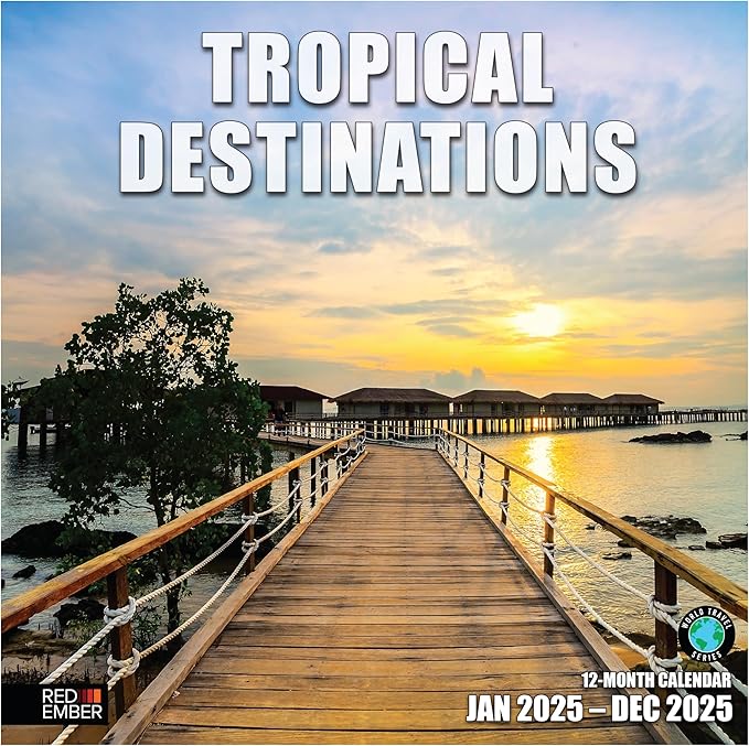 RED EMBER Tropical Destinations 2025 Wall Calendar 12 Month | 12" x 24" Open | Thick & Sturdy Paper | Giftable | Calendar 2025