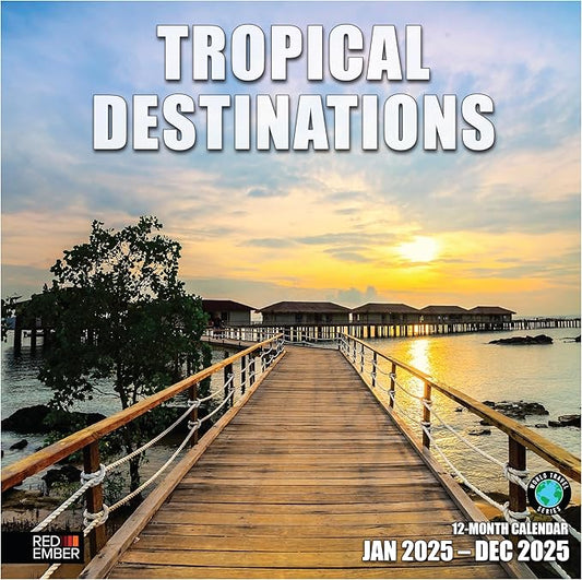 RED EMBER Tropical Destinations 2025 Wall Calendar 12 Month | 12" x 24" Open | Thick & Sturdy Paper | Giftable | Calendar 2025