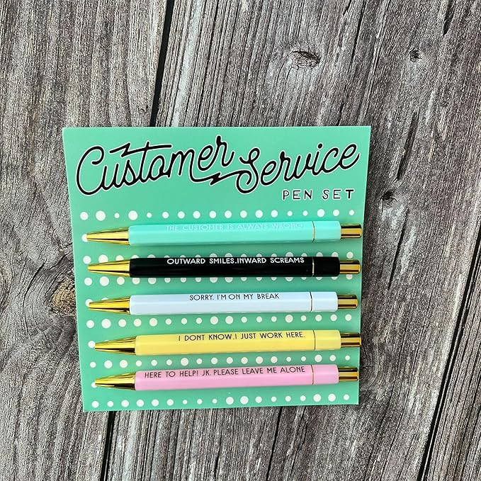 Funny pens,5-Count,Black Ink,Medium Nib 1.0mm,Funny Office Gifts for Coworkers,Personalized Pens Vibrant Funny Quotes Word Daily Pen (customer service Pens)