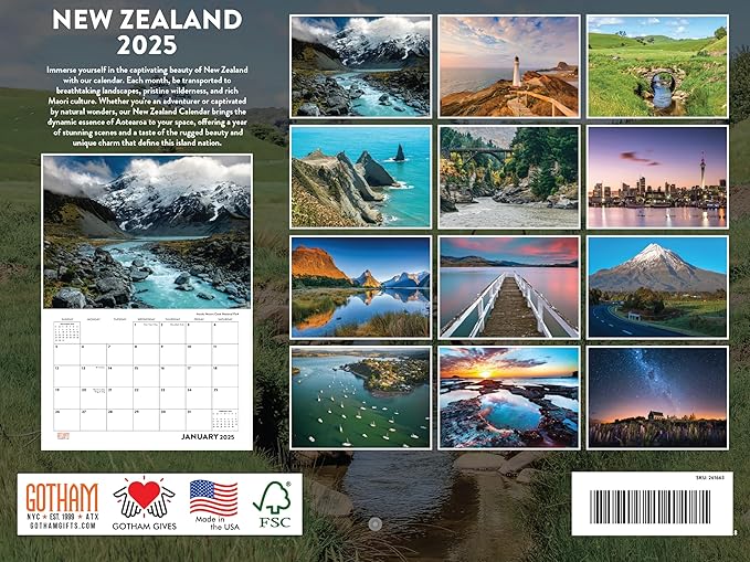 New Zealand Calendar 2025 Monthly Wall Calender 12 Month | American Made In The USA