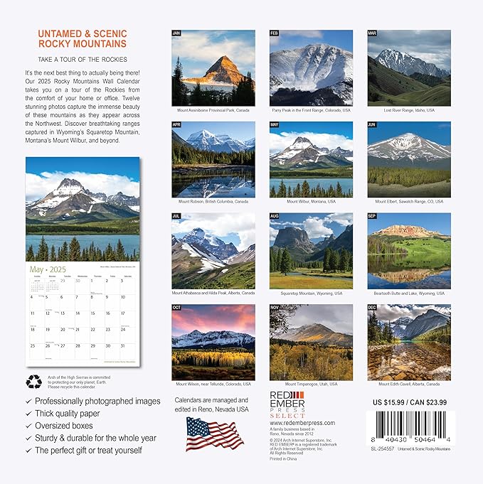 RED EMBER Select - Untamed & Scenic Rocky Mountains 2025 Wall Calendar 12 Month | 12" x 24" Open | Thick & Sturdy Paper | Giftable | Calendar 2025