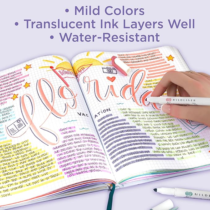 Zebra Pen Mildliner Double-Ended Highlighter, Broad and Fine Point Tips, No Bleed Bible Assorted Neutral Vintage Ink Colors, 8-Pack, Model Number: 78208