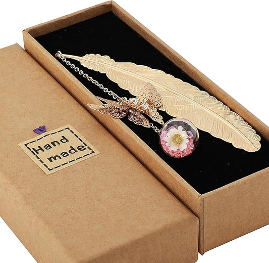 Toirxarn Gold Feather Bookmark with Butterfly Charm - Elegant Bookmarks for Women, Teacher Appreciation Gifts, Book Lovers Gifts, Book Marker for Reading, Unique Birthday Gifts, Stocking Stuffers
