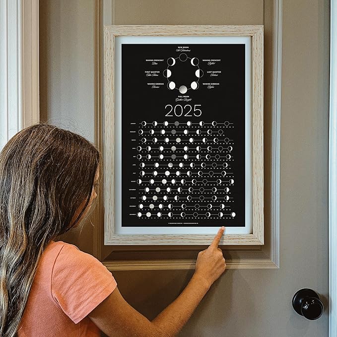 2025 Moon Phase Calendar (SHIPS FLAT) - Hangable Silver Lunar Wall Poster - Great as a Unique Gift, Moon Tracking, Wall Décor & Art, Astrology Decorations - A Celestial Calendar - by Thankful Greetings