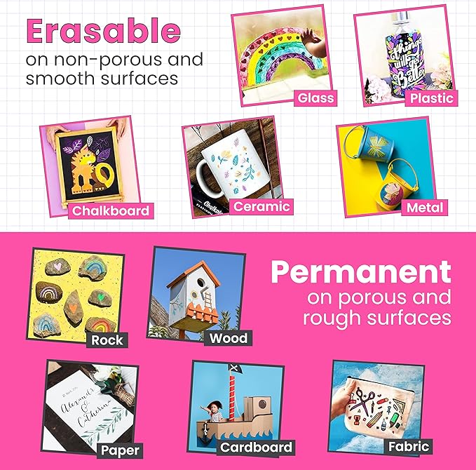 5 Pink Chalkboard Chalk Markers - Pink Dry Erase Markers for Blackboard, Chalkboard Signs, Windows, Glass | Variety Pack - Fine & Jumbo Size Ink Pen (1mm, 3mm, 6mm, 10mm, 15mm)