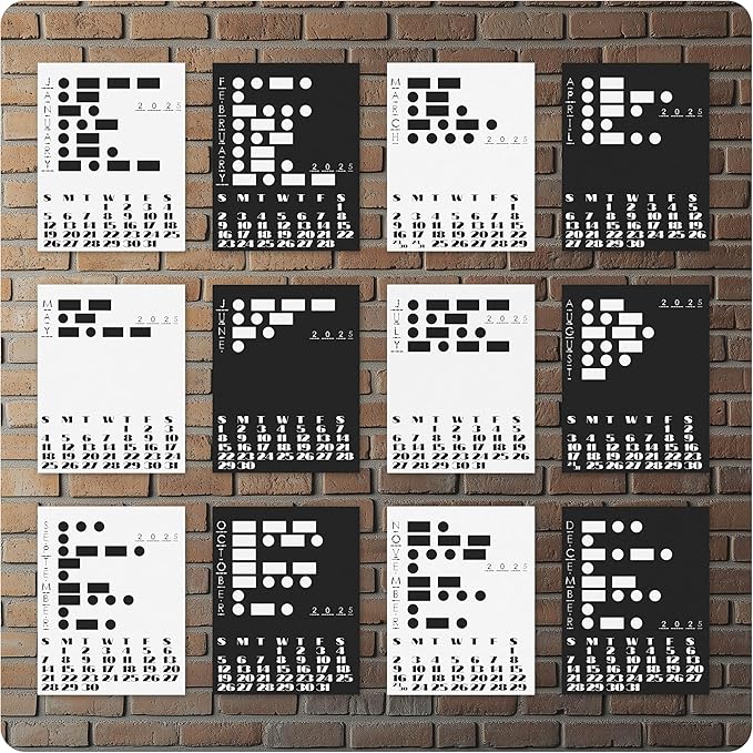 2025, Oversized Monthly Wall Calendar, Wall Art, Poster, 19.25" x 24.75", Alternating Black and White Pages, Morse Code, MADE IN THE USA