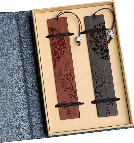 Wooden Bookmark Engraved Book Mark Vintage Style Best Unique Gifts Set for Book Lovers,Women,Men,Teacher,Birthday Present