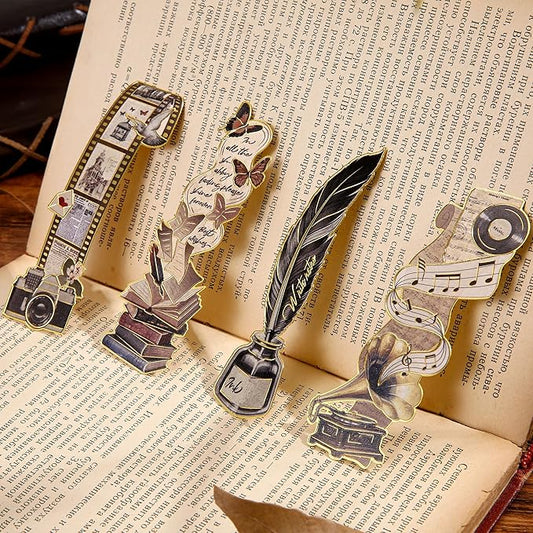 4pcs Vintage Bookmarks for Reading Women & Men, Unique Pretty Cute Metal Book Marks Kit Gifts for Book Lovers, Readers, Writers, Teens, Kids, Fantacy Cool Retro Page Markers Accessories for Bibles